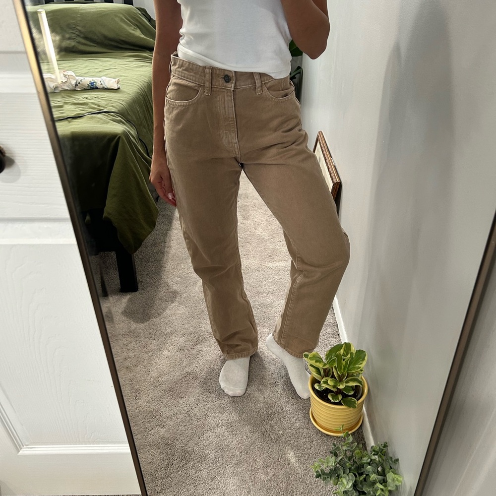 Tan High-Waisted Straight Leg Jeans